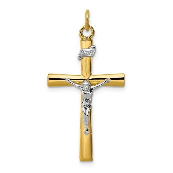 Million Charms 925 Sterling Silver Rh-Plated & 18k Gold-plated Crucifix Pendant - Picture 1 of 4